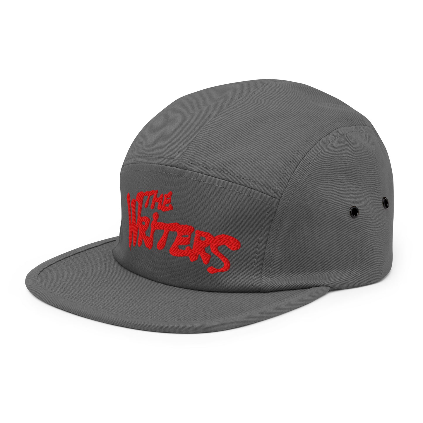 Gray-The Writers Graffiti 5-panel Snapback Hat from B.Different Clothing, 3/4 left view, graffiti-inspired streetwear