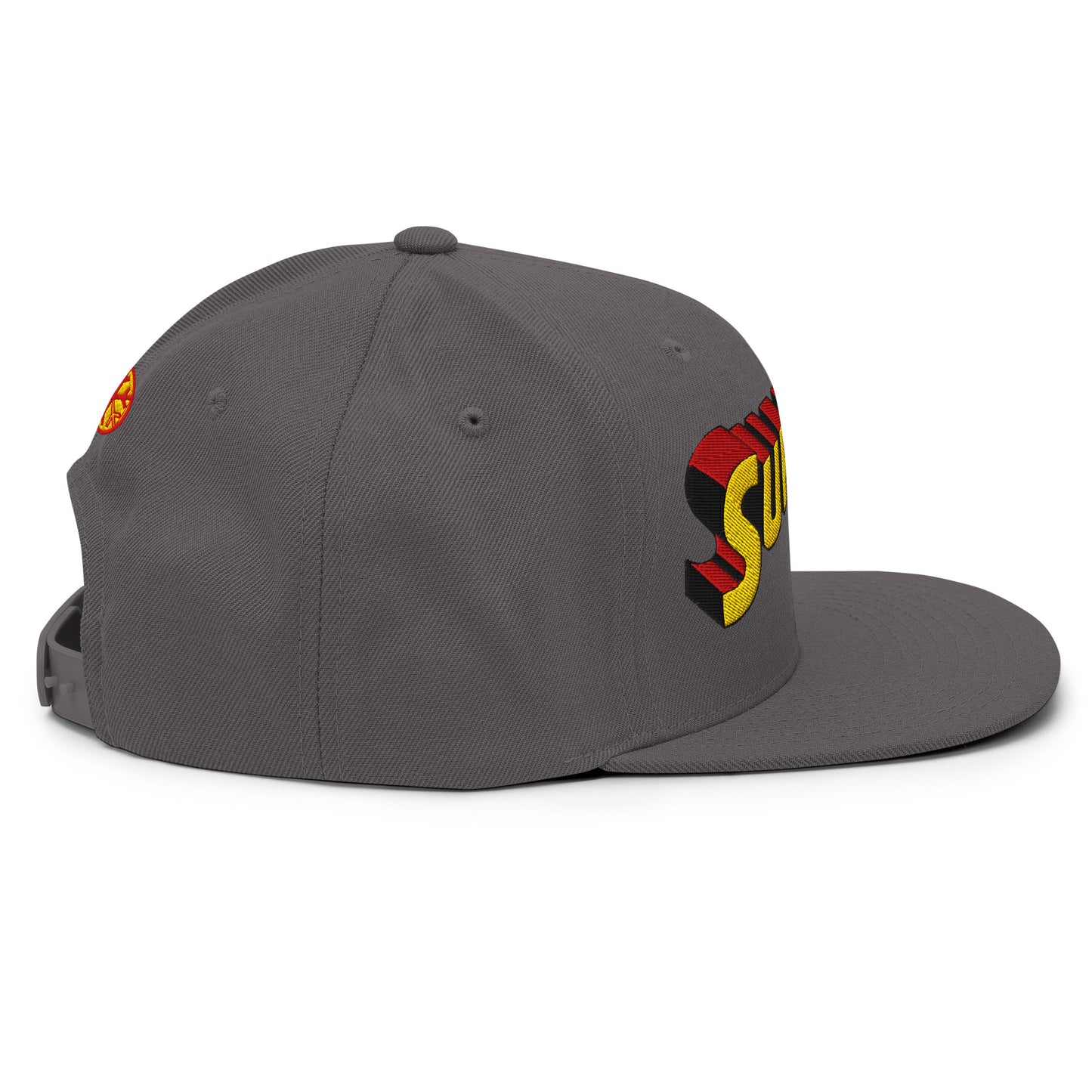 Gray-Superweird Snapback Hat from B.Different Clothing, right view, graffiti-inspired streetwear