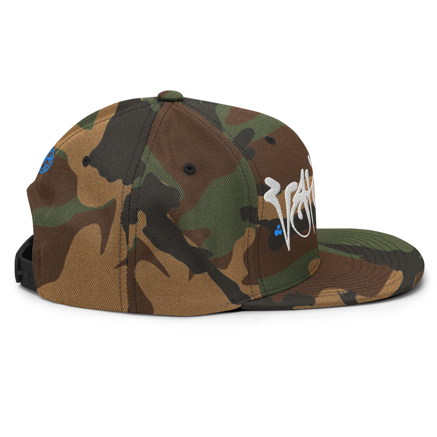 Camo-Vandal Graffiti Tag Snapback Hat by Caos One from B.Different Clothing, right view, graffiti-inspired streetwear