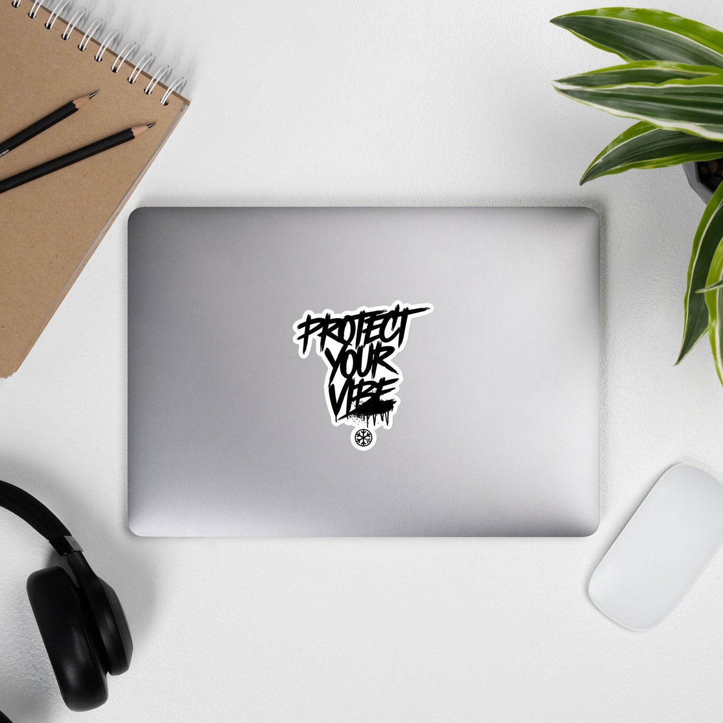 Laptop with Protect Your Vibe Graffiti Tag Sticker from B.Different Clothing, graffiti-inspired streetwear