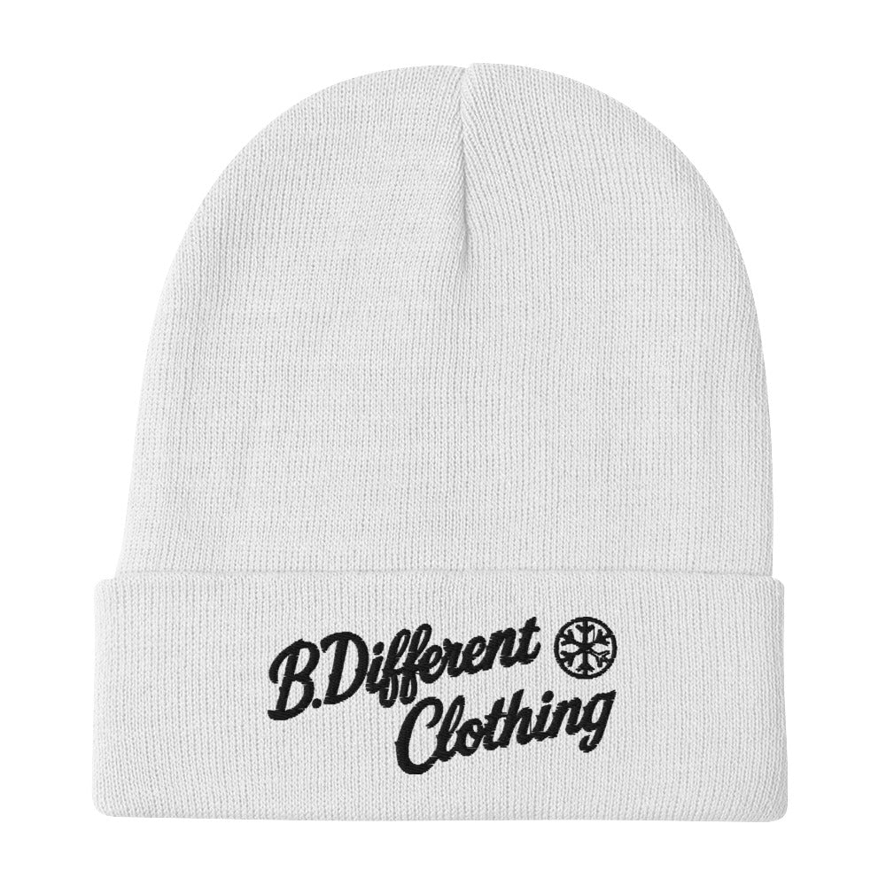 White-The League Beanie Hat from B.Different Clothing, flat view, graffiti-inspired streetwear