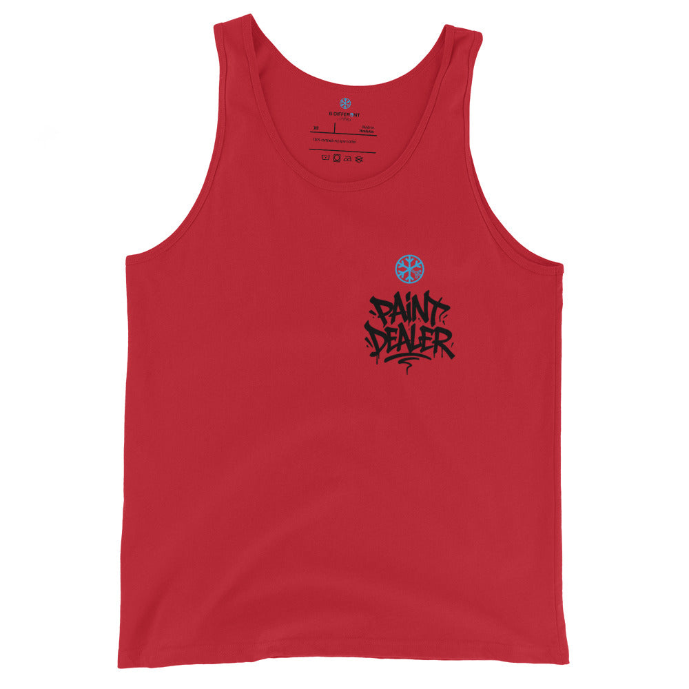 Red-Paint Dealer Graffiti Character Tank Top from B.Different Clothing, front view, graffiti-inspired streetwear