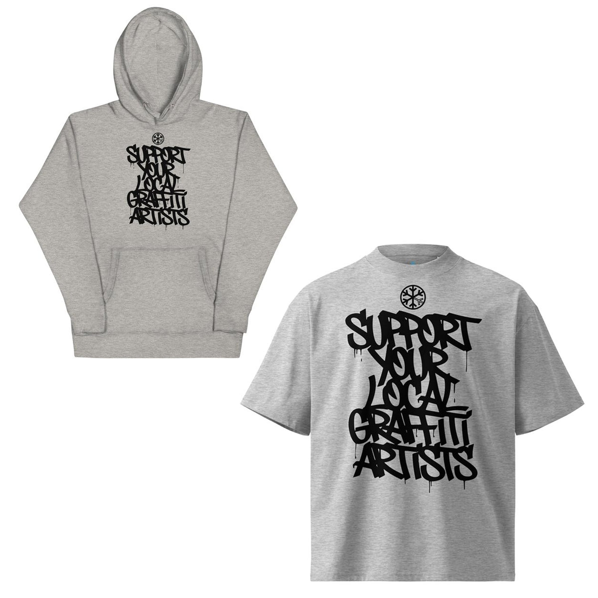 Gray-Support Your Local Graffiti Artists Bundle hoodie and t-shirt from B.Different Clothing, front view, graffiti-inspired streetwear