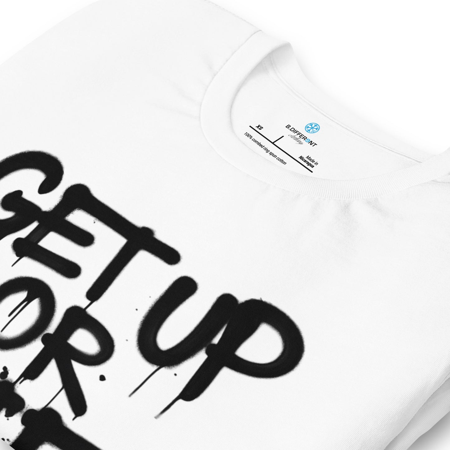 white-get-up-or-die-graffiti-tag-tee-detail-by-b.different-clothing-graffiti-inspired-independent-streetwear-brand