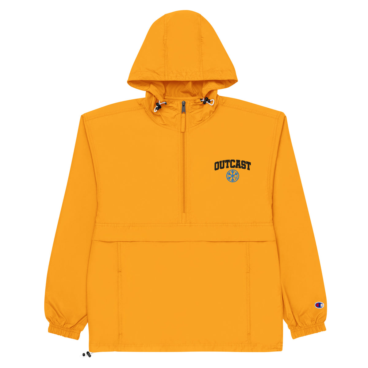Yellow-Outcast College Windbreaker Jacket from B.Different Clothing, flat view, graffiti-inspired streetwear