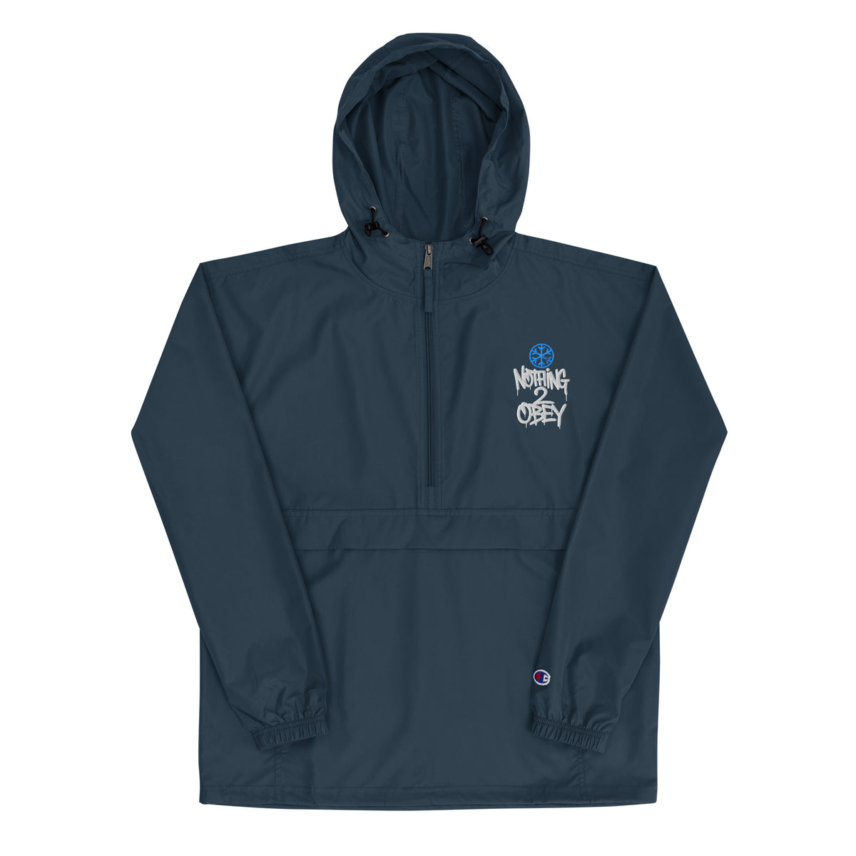 Navy-Nothing 2 Obey Graffiti Windbreaker Jacket from B.Different Clothing, flat view, graffiti-inspired streetwear