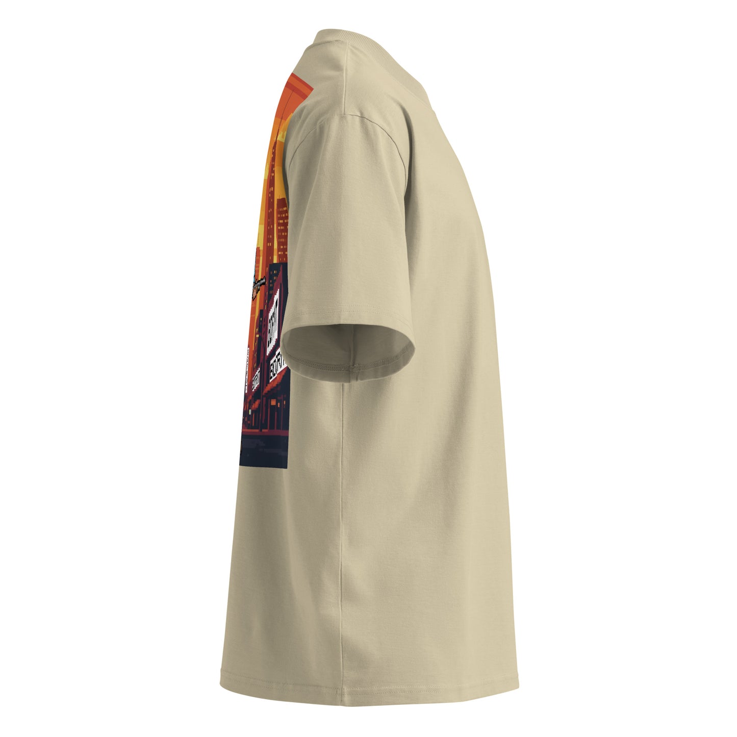 Beige-Pixel Disobey Tee from B.Different Clothing, right view, graffiti-inspired streetwear oversized heavyweight t-shirt