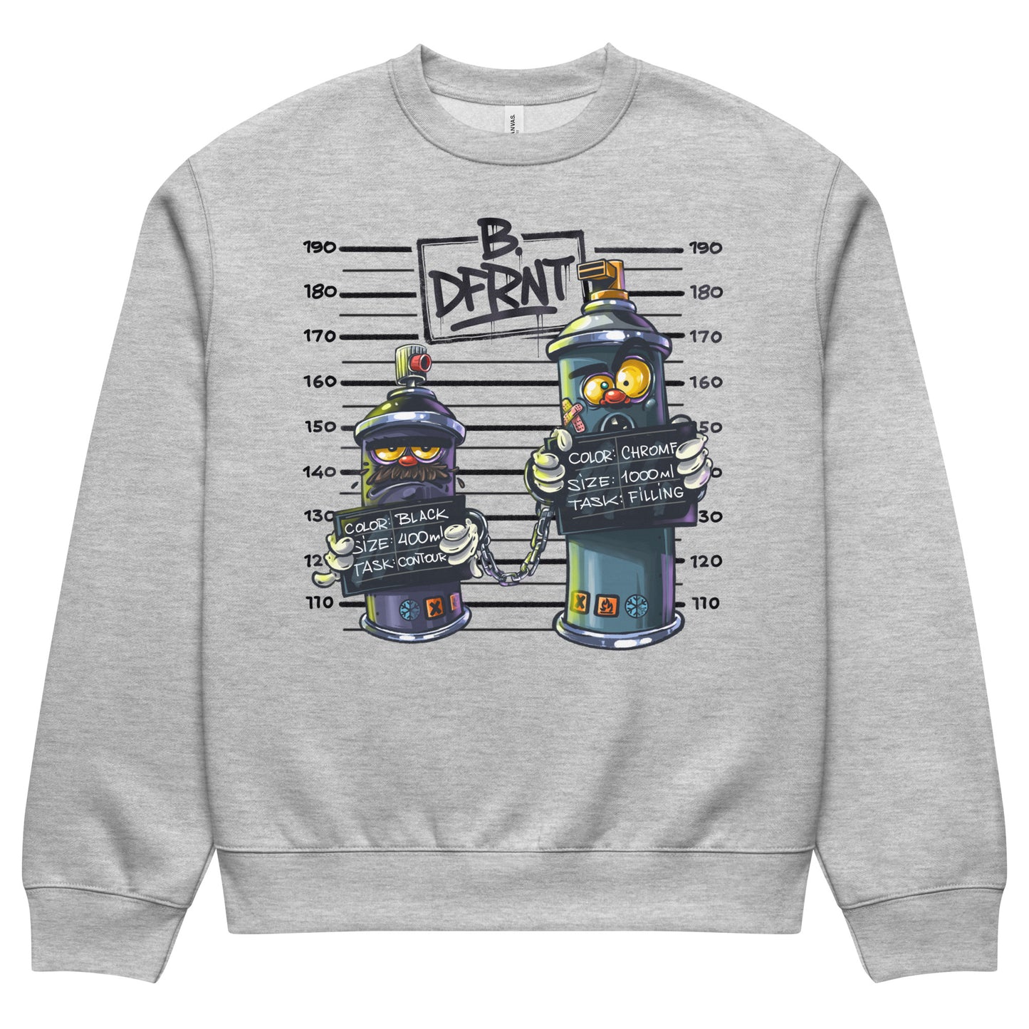Gray-Mug Short Graffiti Sweatshirt by Trk One from B.Different Clothing, front view, graffiti-inspired streetwear, oversized heavyweight