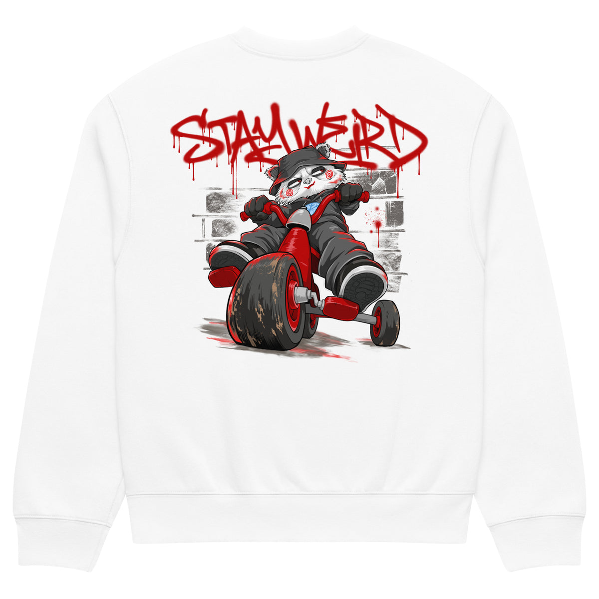 White-Raks The Puppet Graffiti Sweatshirt by Emti from B.Different Clothing, back view, graffiti-inspired streetwear, oversized heavyweight
