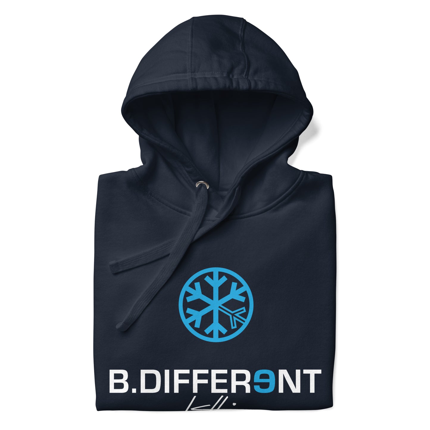 folded hoodie Logo navy by B.Different Clothing independent streetwear brand inspired by street art graffiti
