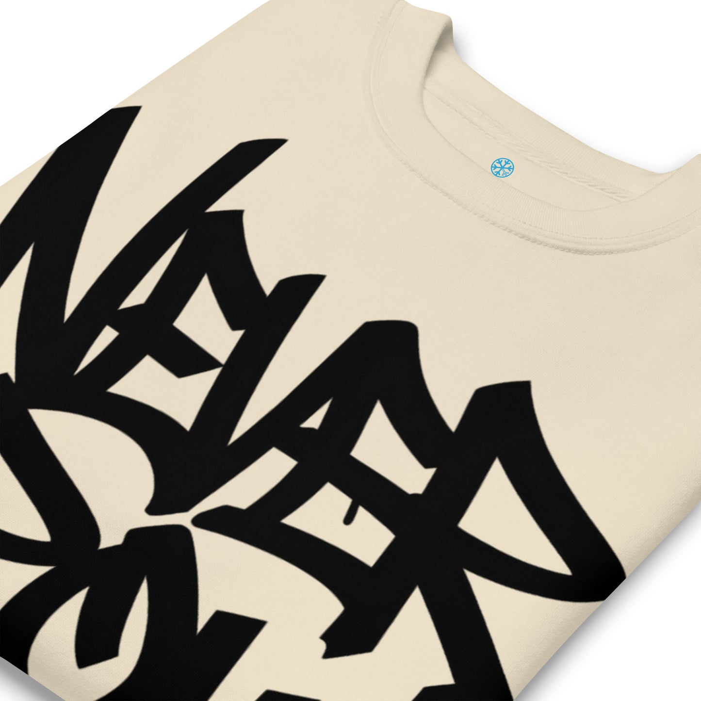 Beige-Never Grow Up Graffiti Sweatshirt from B.Different Clothing, detail, graffiti-inspired streetwear
