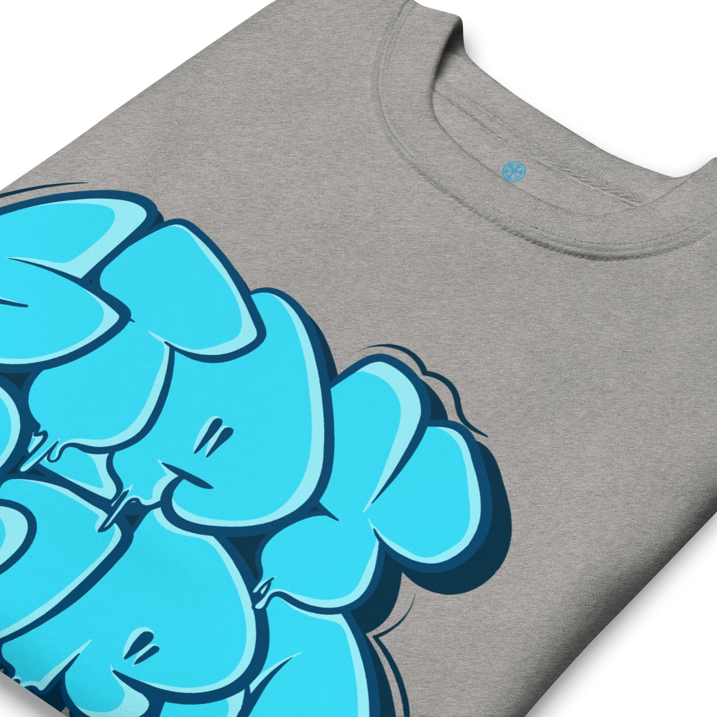 Gray-Stay Weird Graffiti Throw-up Sweatshirt from B.Different Clothing, detail, graffiti-inspired streetwear