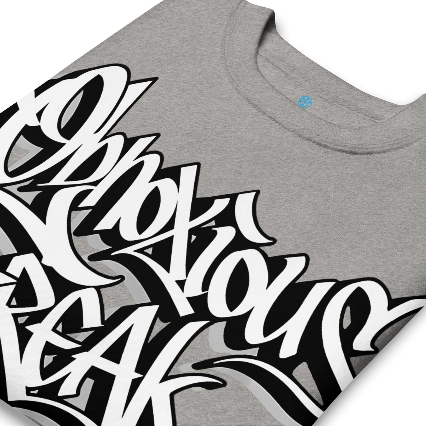 Gray-Obnoxious Freak Graffiti Sweatshirt from B.Different Clothing, detail, graffiti-inspired streetwear