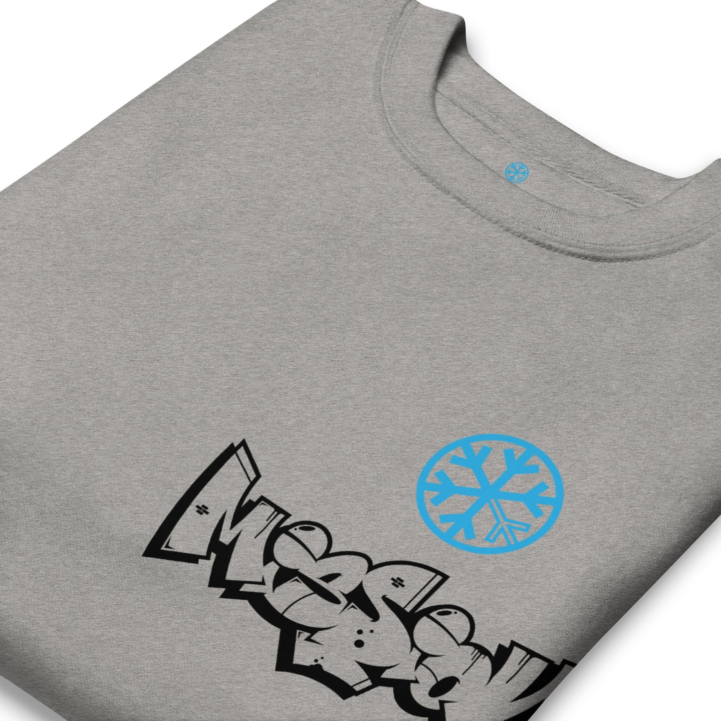 Gray-Mission Graffiti Character Sweatshirt from B.Different Clothing, detail, graffiti-inspired streetwear