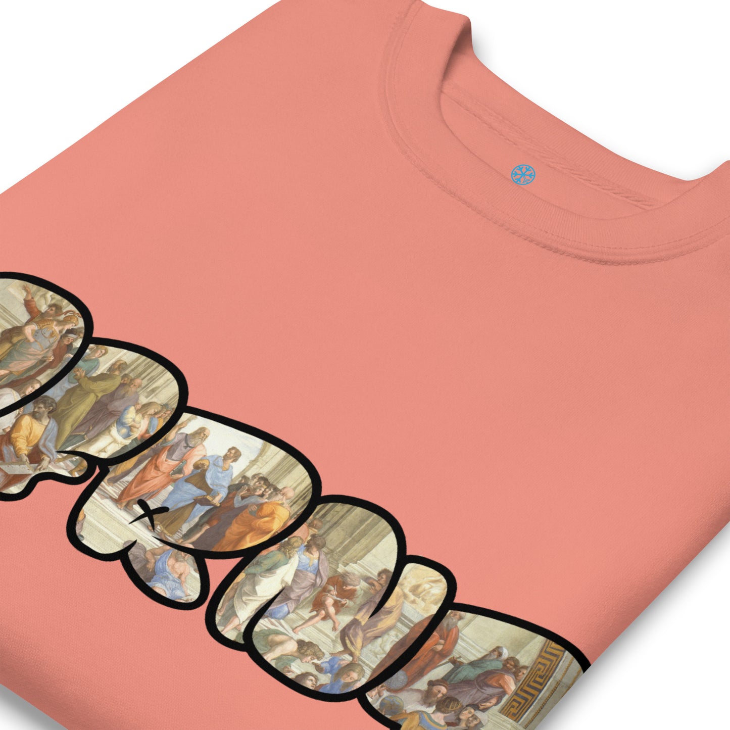 Pink-BDFRNT Throwie x School of Athens Graffiti Sweatshirt from B.Different Clothing, detail, graffiti-inspired streetwear