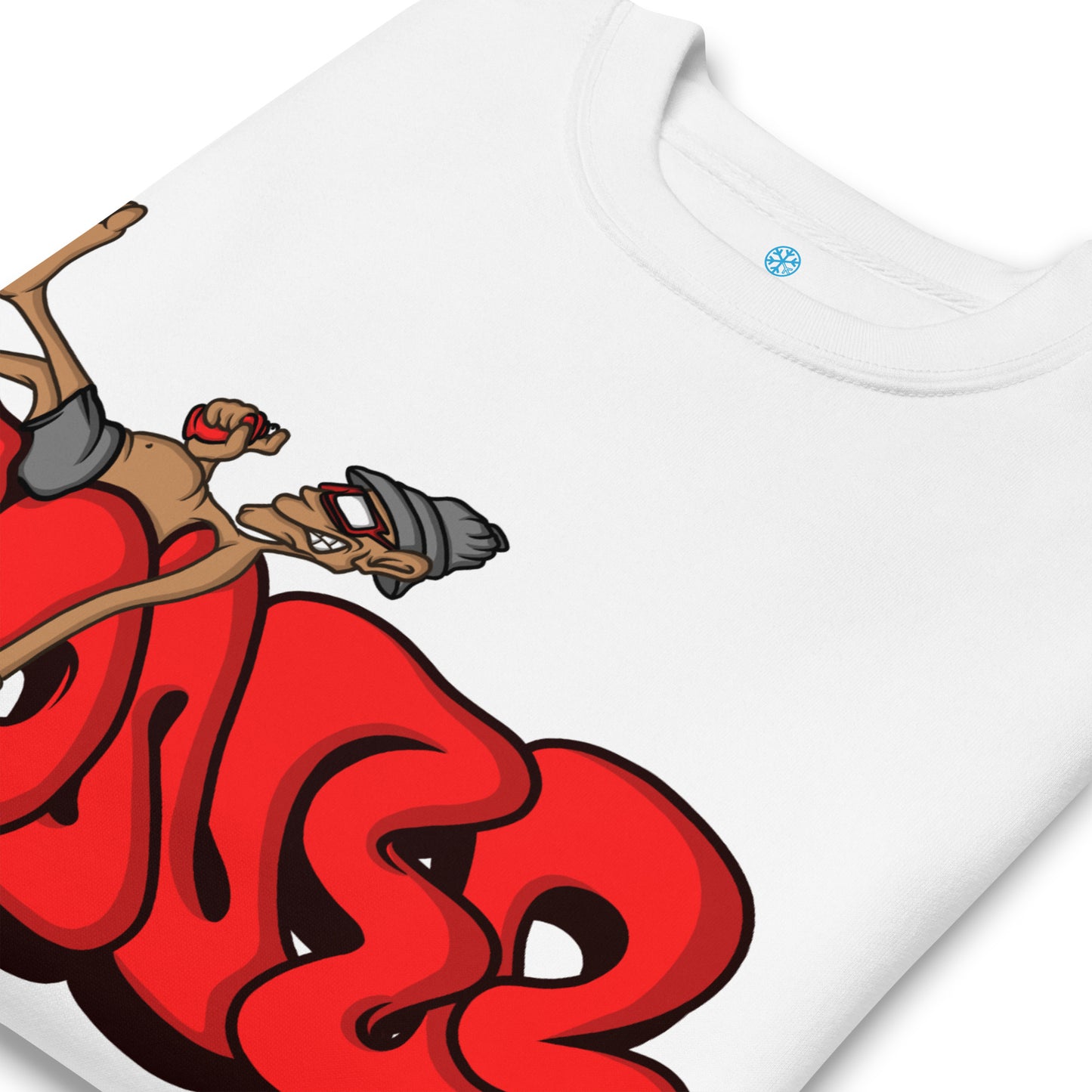 White-Loner Graffiti Piece Sweatshirt from B.Different Clothing, detail, graffiti-inspired streetwear