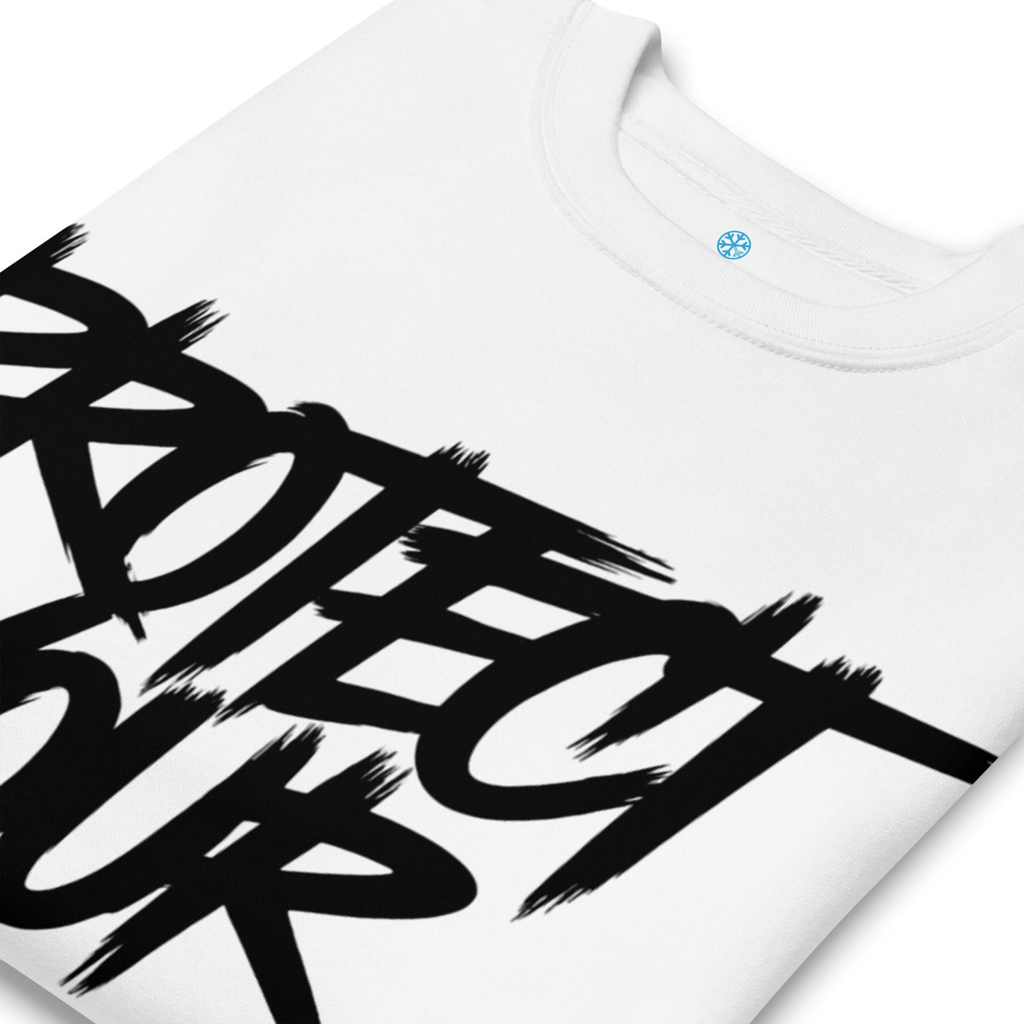 White-Protect Your Vibe Graffiti Tag Sweatshirt from B.Different Clothing, detail, graffiti-inspired streetwear