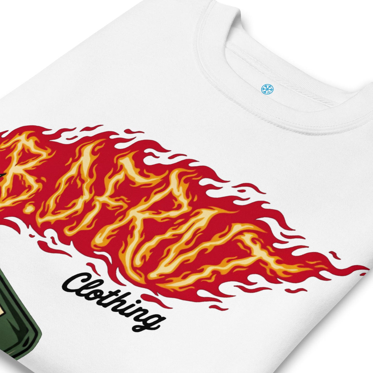 White-Molotov Graffiti Sweatshirt from B.Different Clothing, detail, graffiti-inspired streetwear