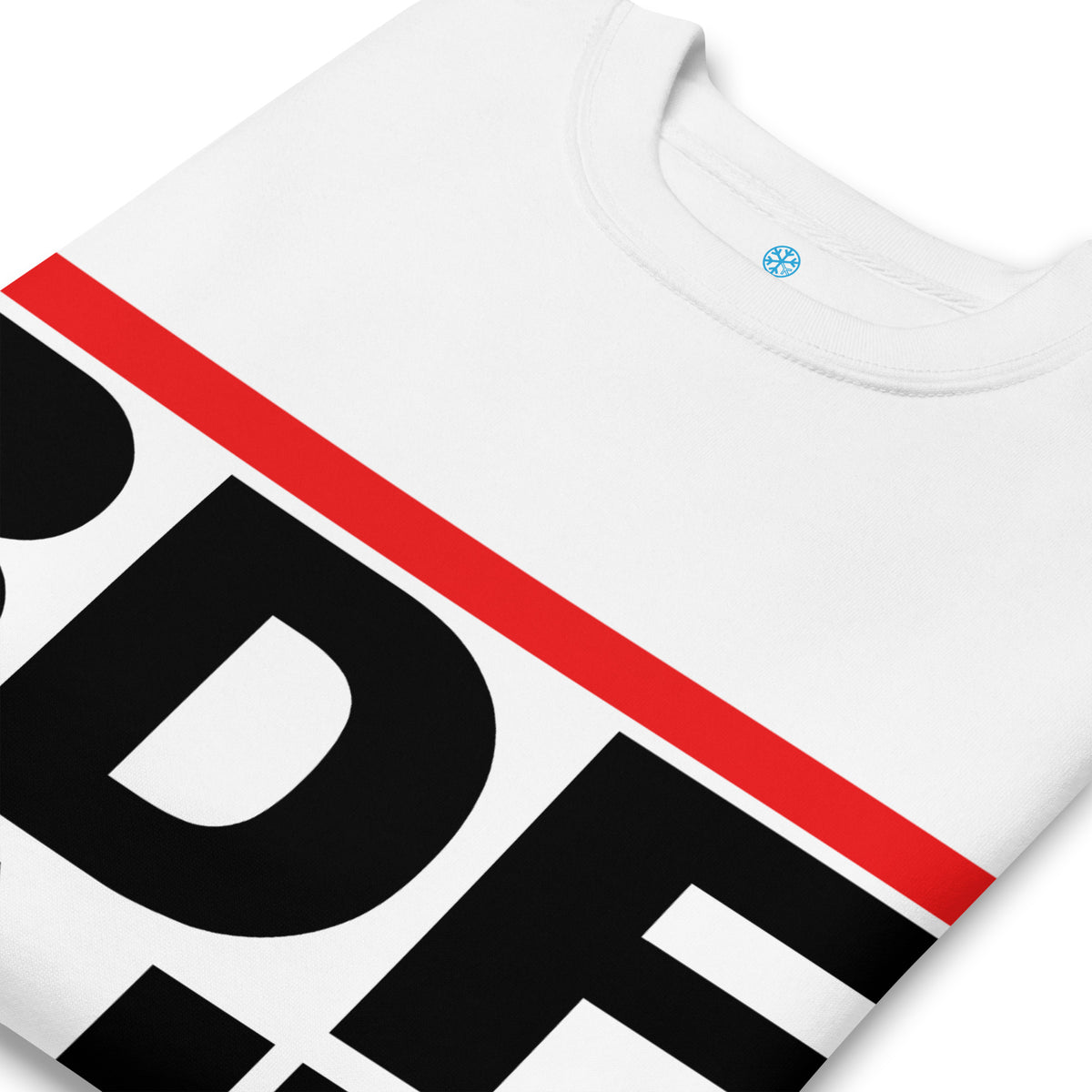 White-BDFRNT OG Logo Sweatshirt from B.Different Clothing, detail, graffiti-inspired streetwear