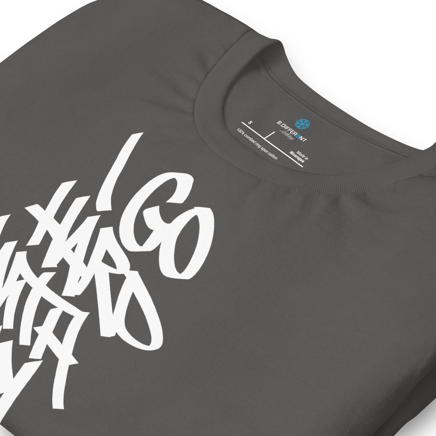 Gray-I Go Hard With My Paint Graffiti Tee from B.Different Clothing, detail, graffiti-inspired streetwear t-shirt