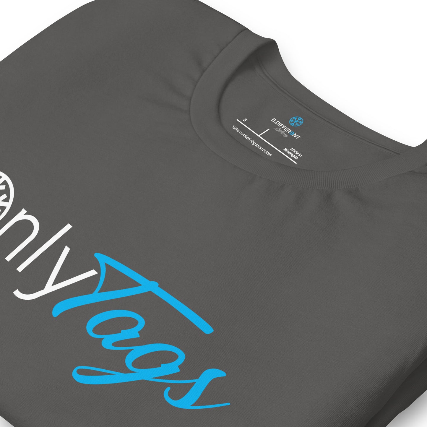 Gray-Only Tags Graffiti Tee from B.Different Clothing, detail, graffiti-inspired streetwear t-shirt