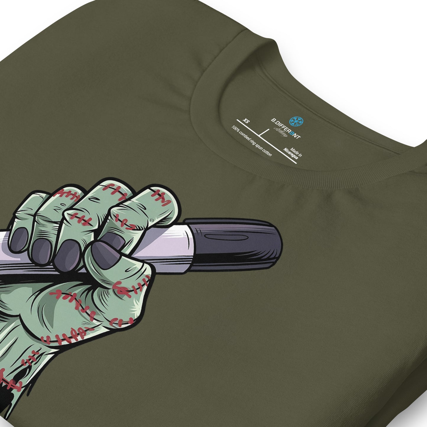 Green-Thing Graffiti Tee from B.Different Clothing, detail, graffiti-inspired streetwear t-shirt
