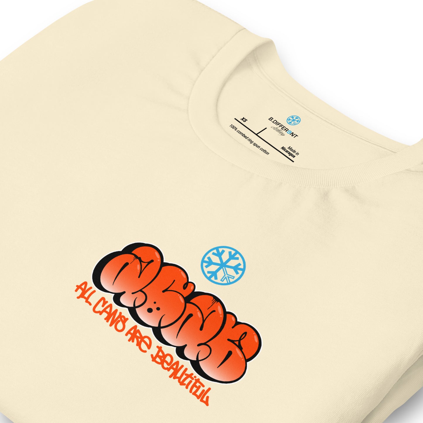 Beige-ACAB Girl Graffiti Tee from B.Different Clothing, detail, graffiti-inspired streetwear