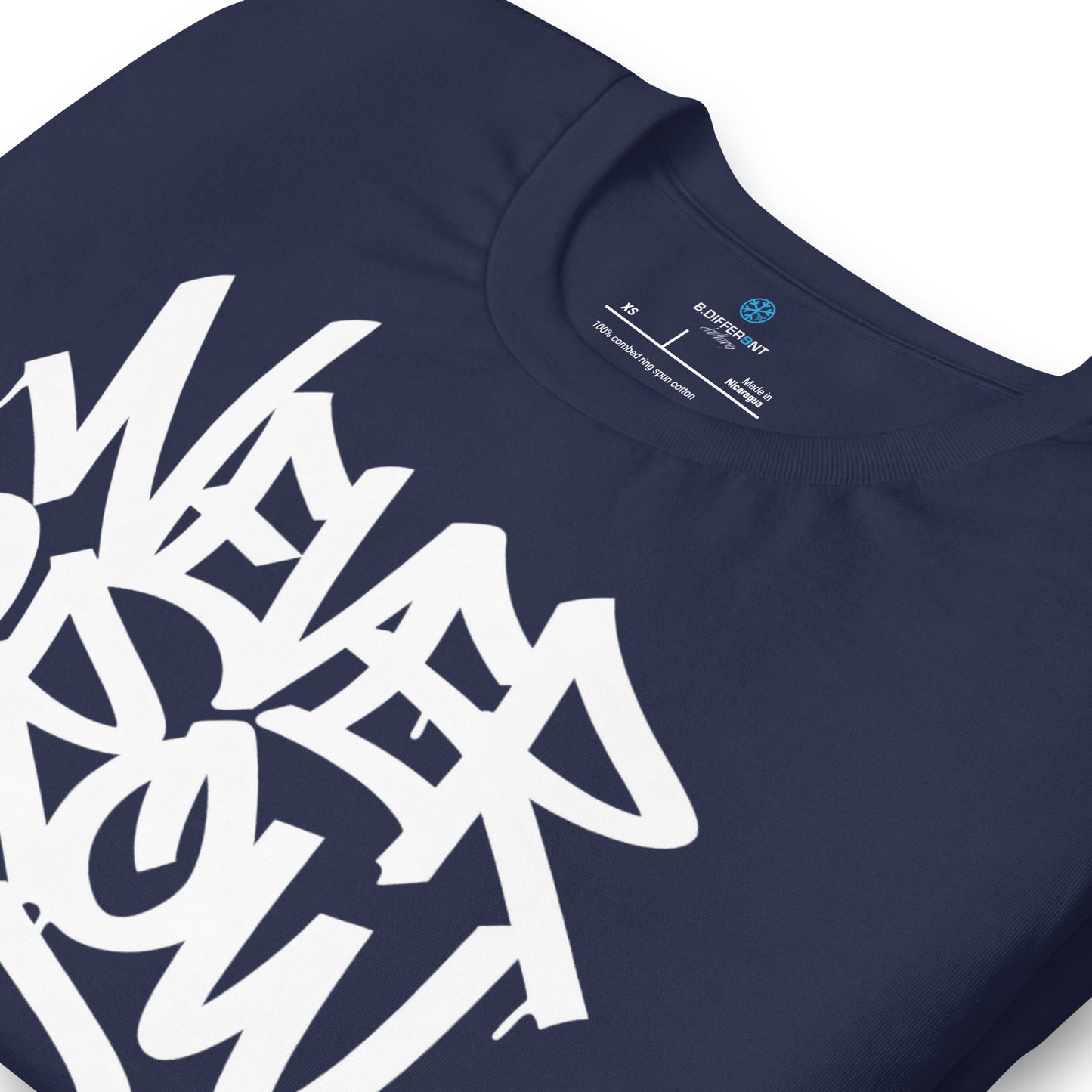 Navy-Never Grow Up Graffiti Tee from B.Different Clothing, detail, graffiti-inspired streetwear t-shirt