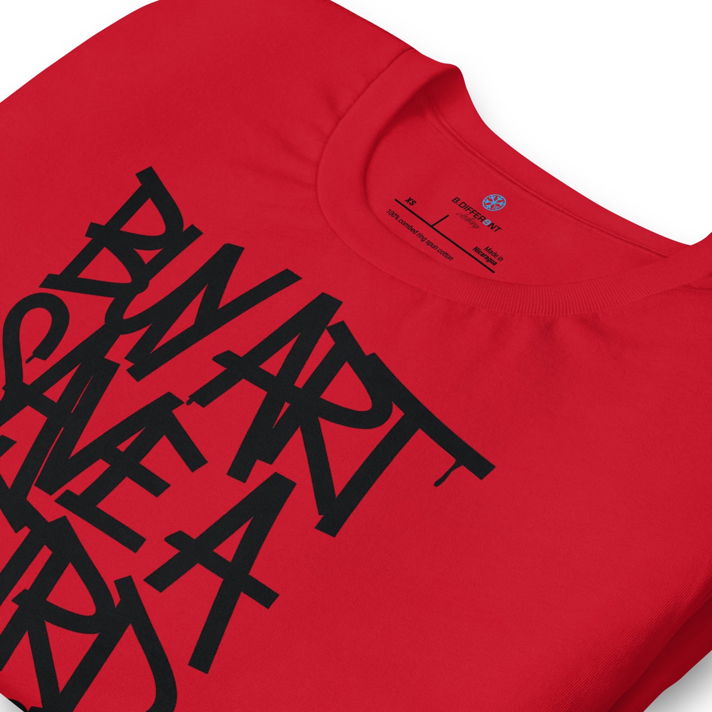 Red-Buy Art Save a Weird Person Graffiti Tee from B.Different Clothing, detail, graffiti-inspired streetwear t-shirt
