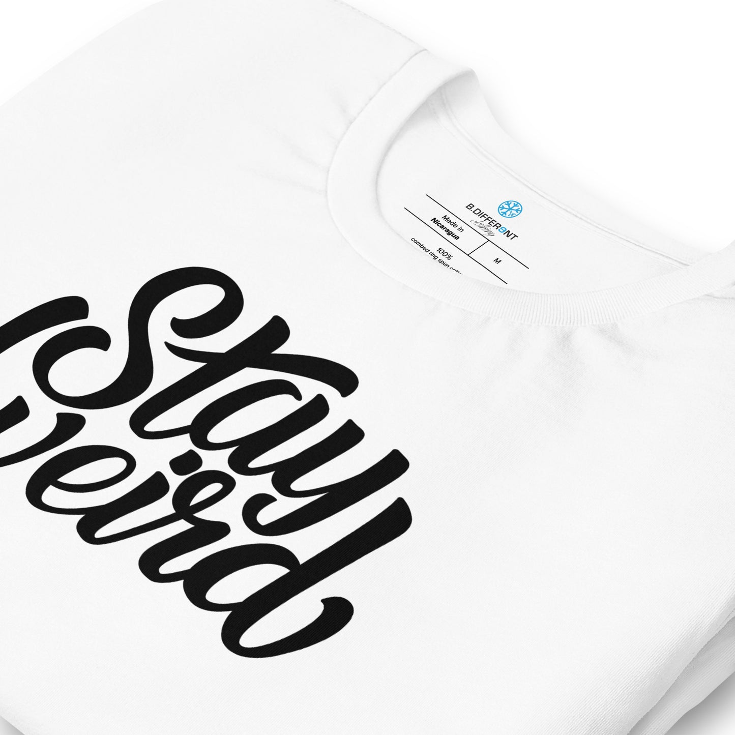 white-stay-weird-tee-detail-by-b.different-clothing-graffiti-inspired-independent-streetwear-brand