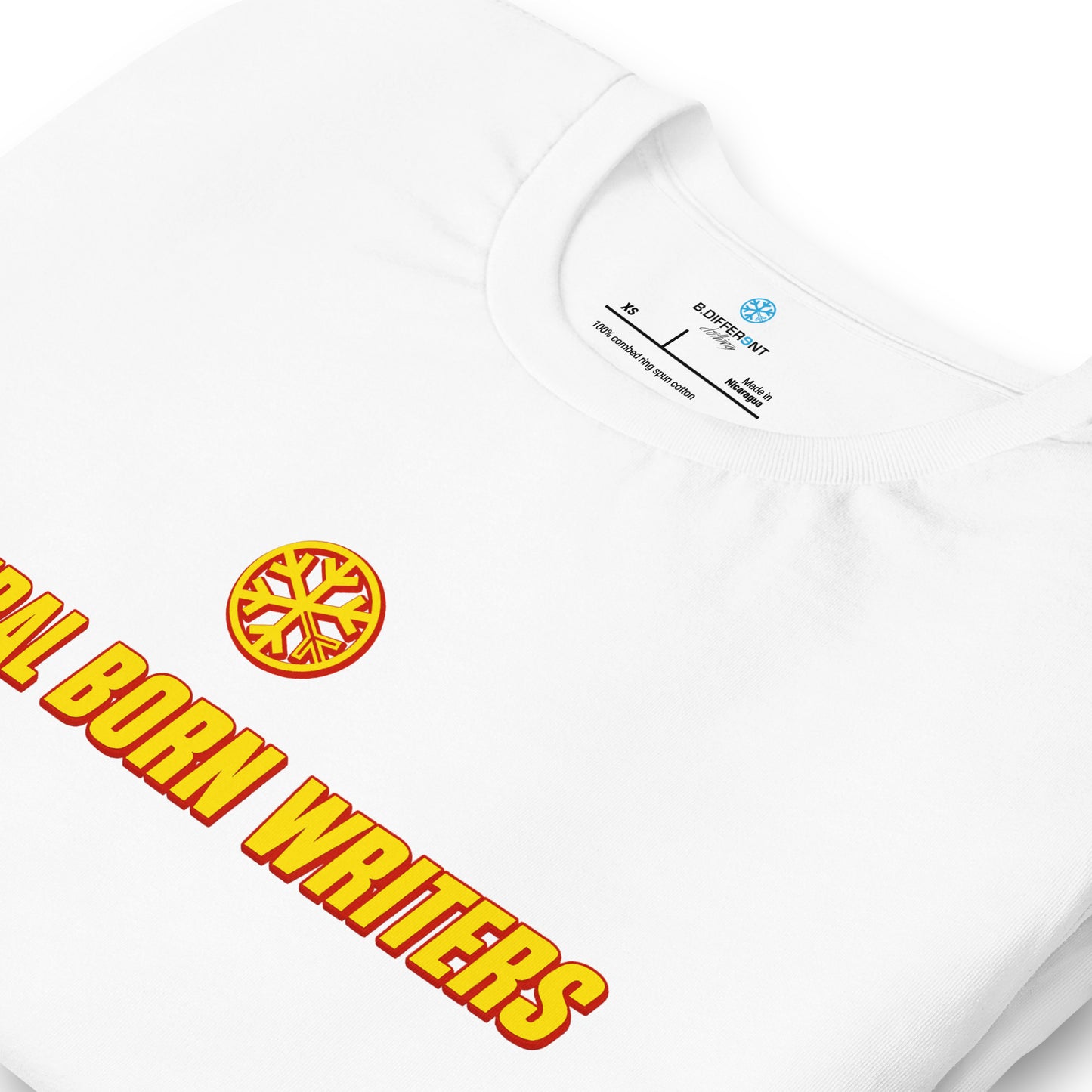 White-Natural Born Writers Graffiti Tee from B.Different Clothing, detail, graffiti-inspired streetwear t-shirt