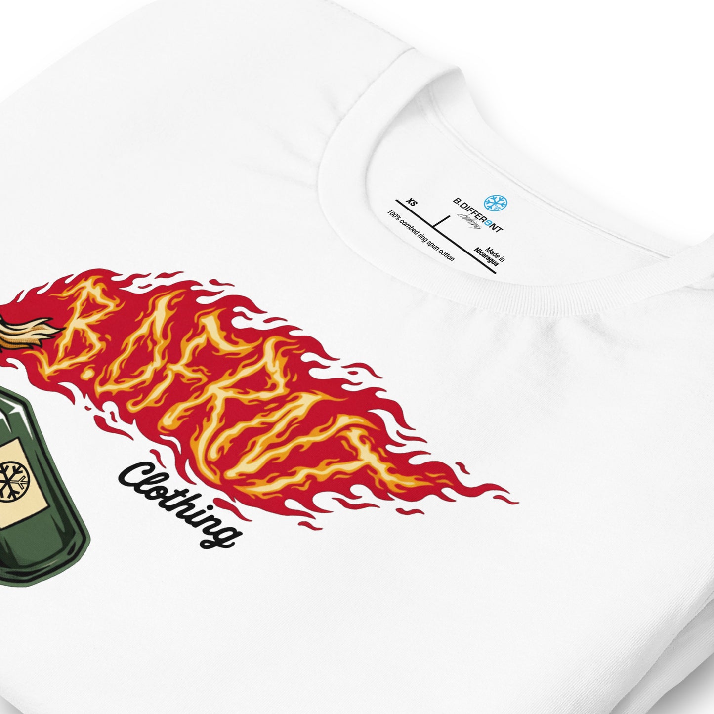 White-Molotov Graffiti Tee from B.Different Clothing, detail, graffiti-inspired streetwear t-shirt