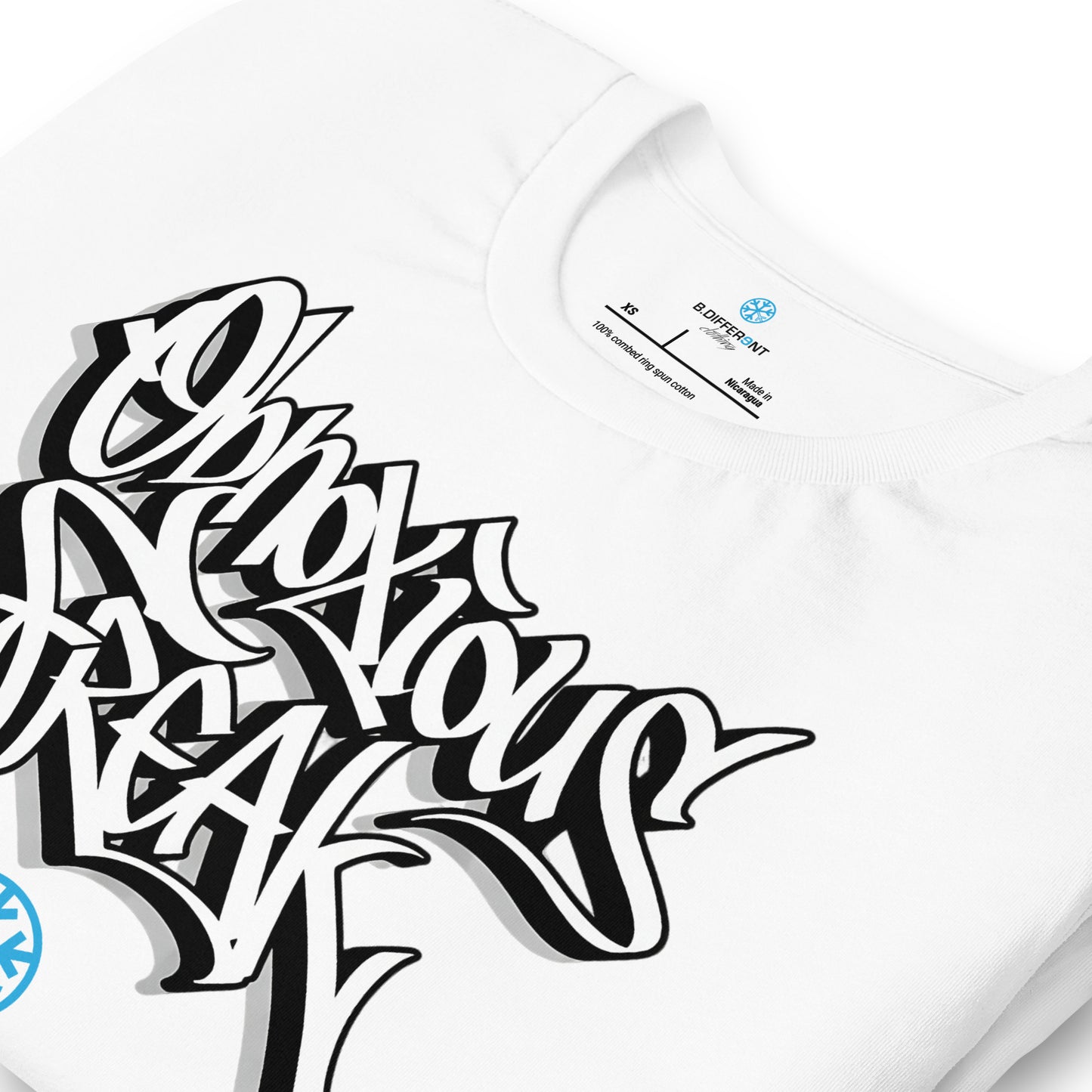 White-Obnoxious Freak Graffiti Tee from B.Different Clothing, detail, graffiti-inspired streetwear t-shirt