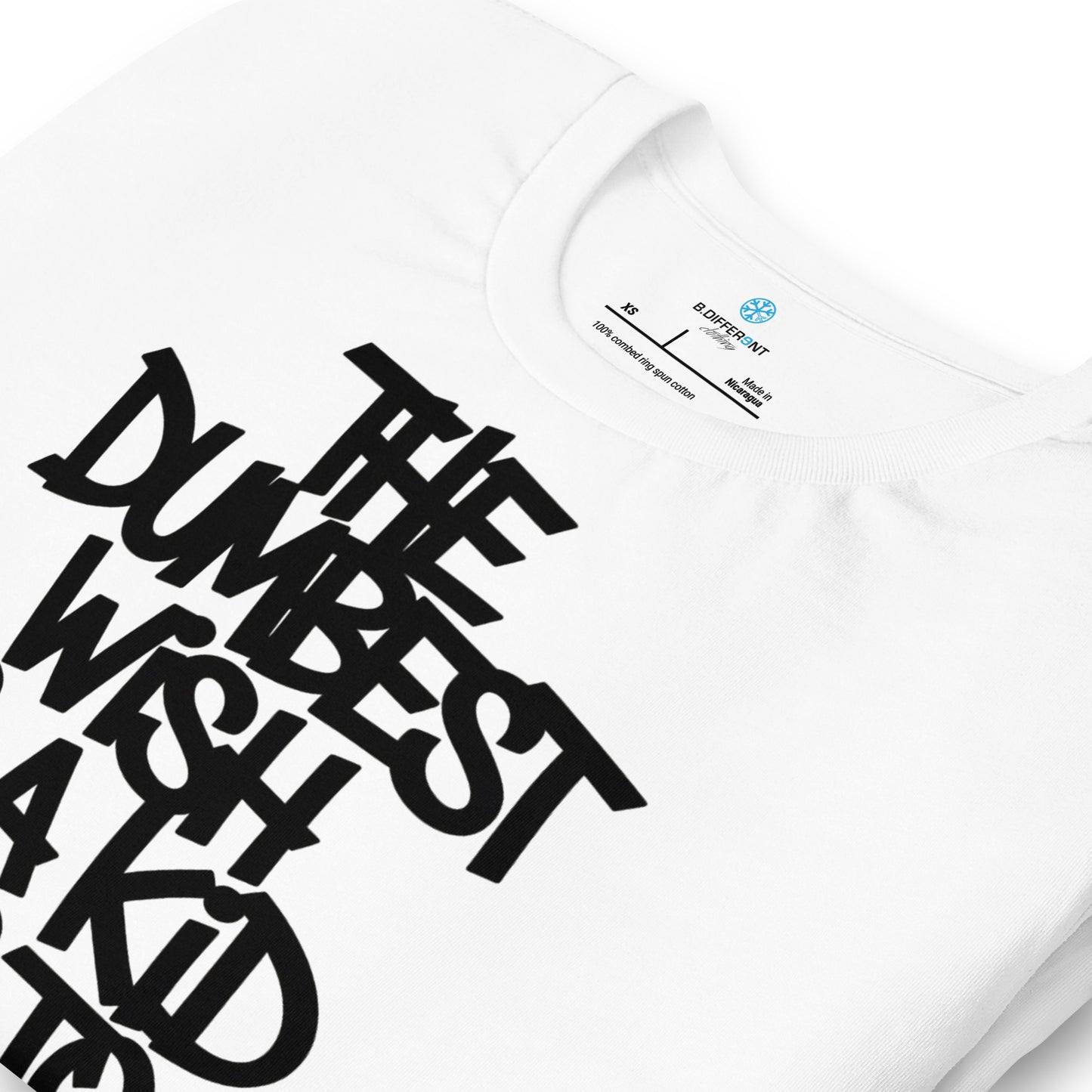White-The Dumbest Wish Graffiti Tag Tee from B.Different Clothing, detail, graffiti-inspired streetwear t-shirt