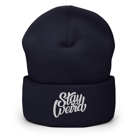Stay Weird navy beanie by B.Different Clothing street art and graffiti inspired brand for weirdos, outsiders, and misfits.