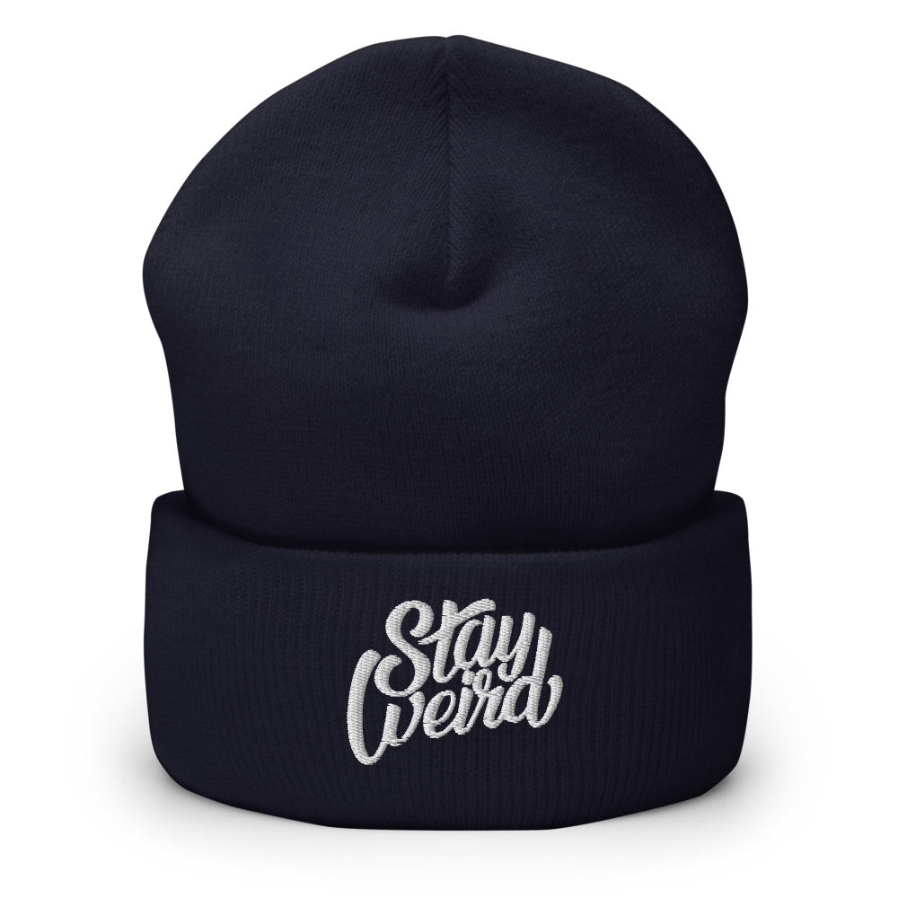 Stay Weird navy beanie by B.Different Clothing street art and graffiti inspired brand for weirdos, outsiders, and misfits.
