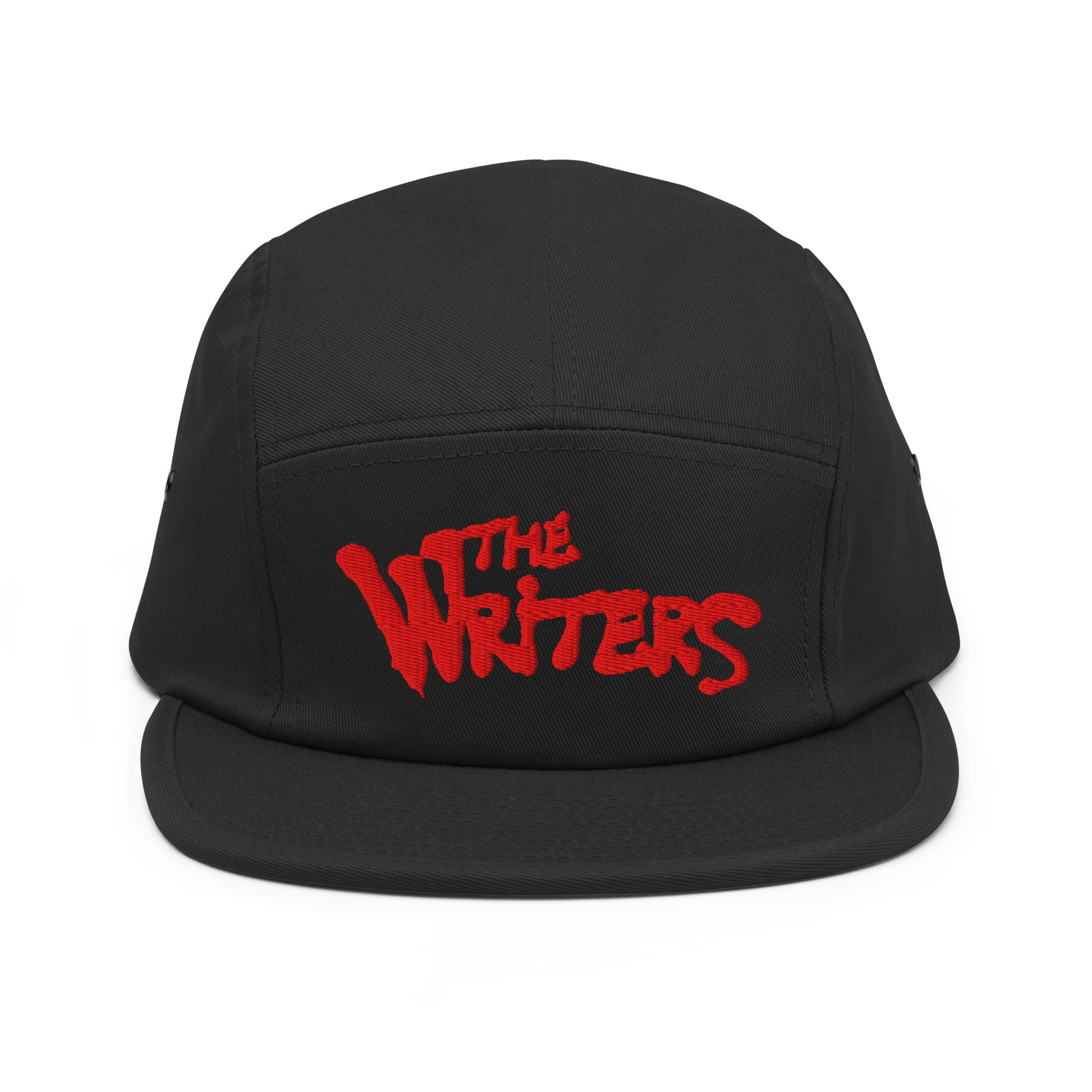 Black-The Writers Graffiti 5-panel Snapback Hat from B.Different Clothing, front view, graffiti-inspired streetwear