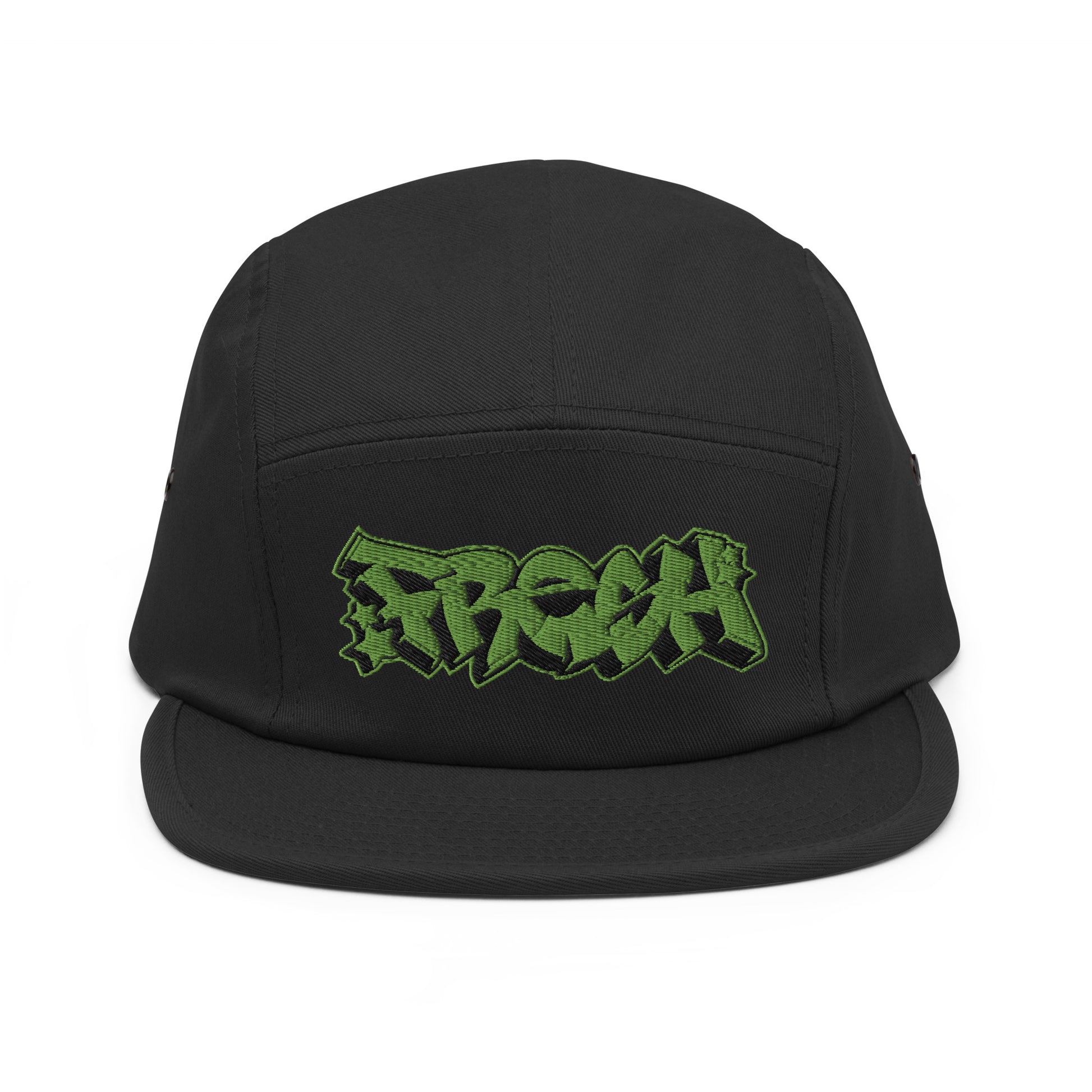 Black-Fresh Graffiti Piece 5-panel Snapback Hat from B.Different Clothing, front view, graffiti-inspired streetwear
