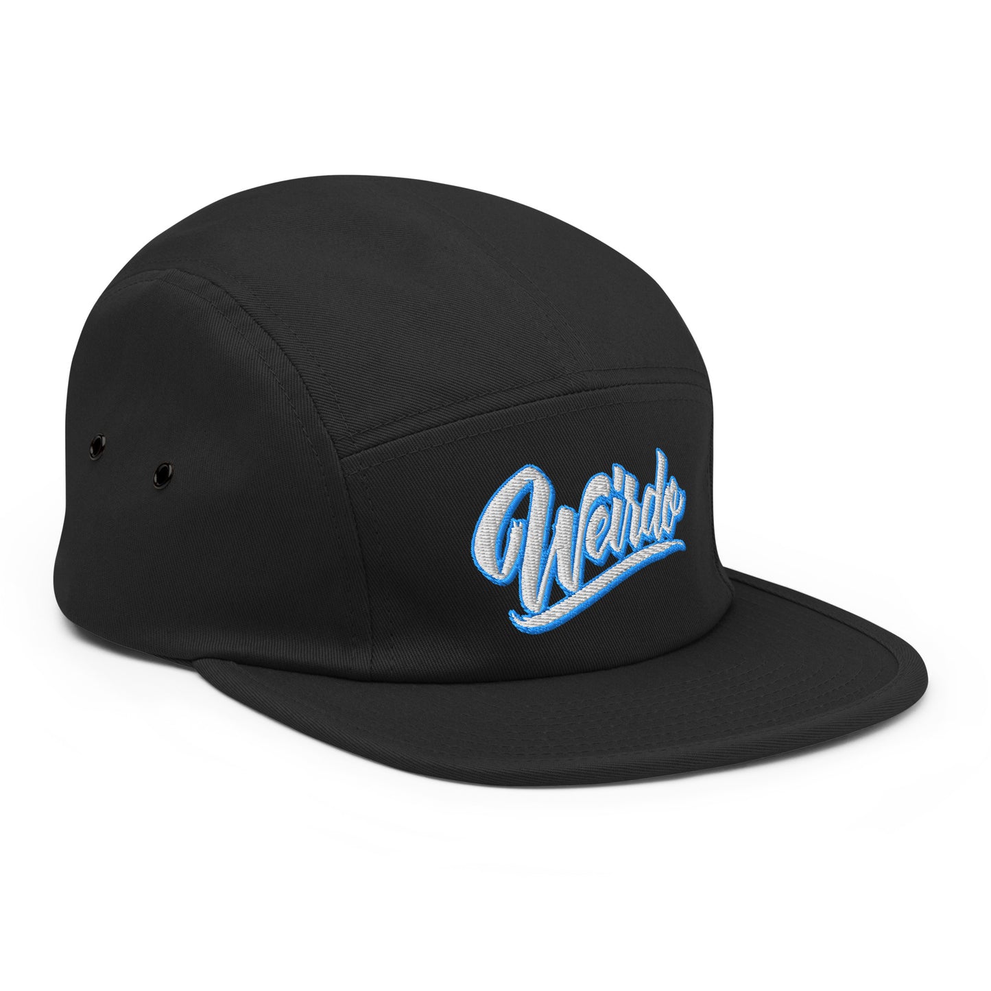 Black-Weirdo 5-panel Snapback Hat from B.Different Clothing, 3/4 right view, graffiti-inspired streetwear