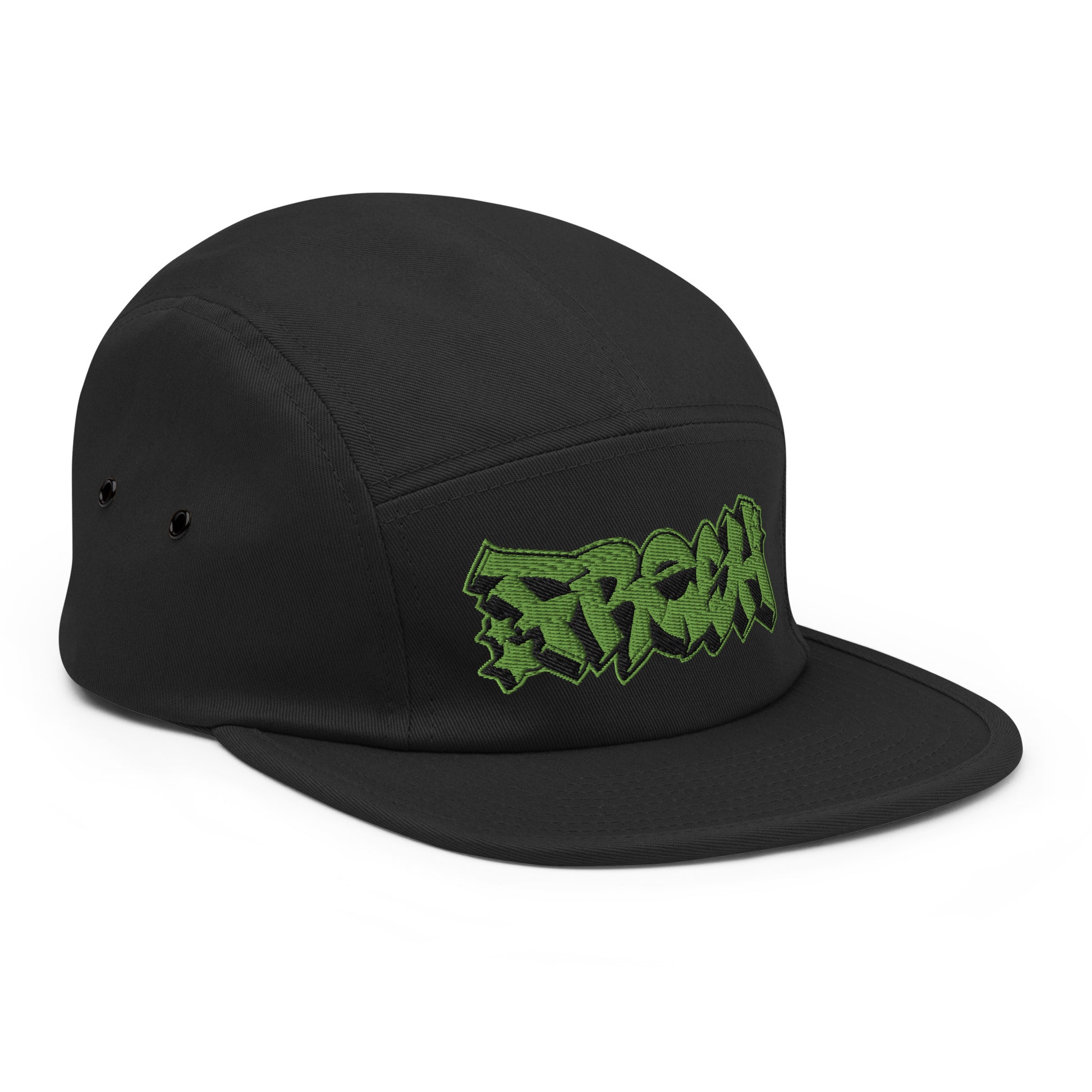 Black-Fresh Graffiti Piece 5-panel Snapback Hat from B.Different Clothing, 3/4 right view, graffiti-inspired streetwear