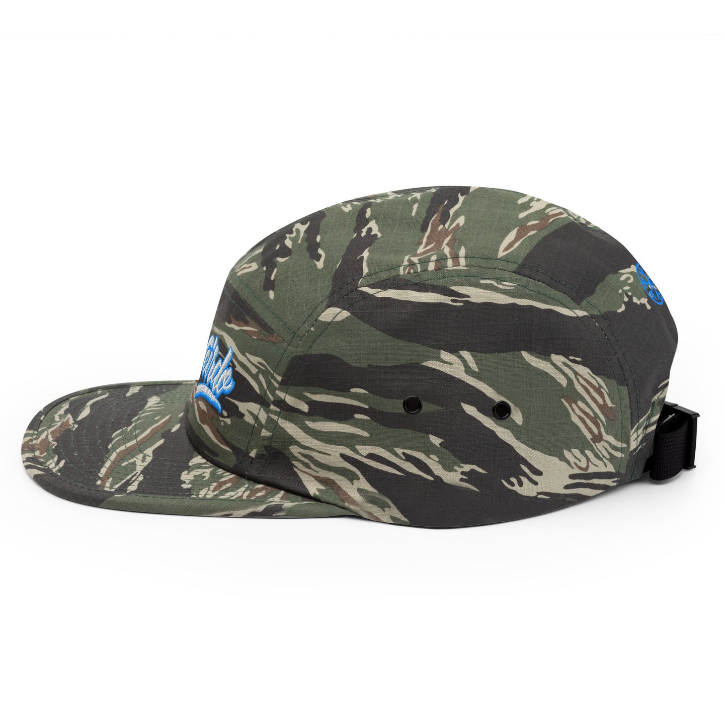 Camo-Weirdo 5-panel Snapback Hat from B.Different Clothing, left view, graffiti-inspired streetwear
