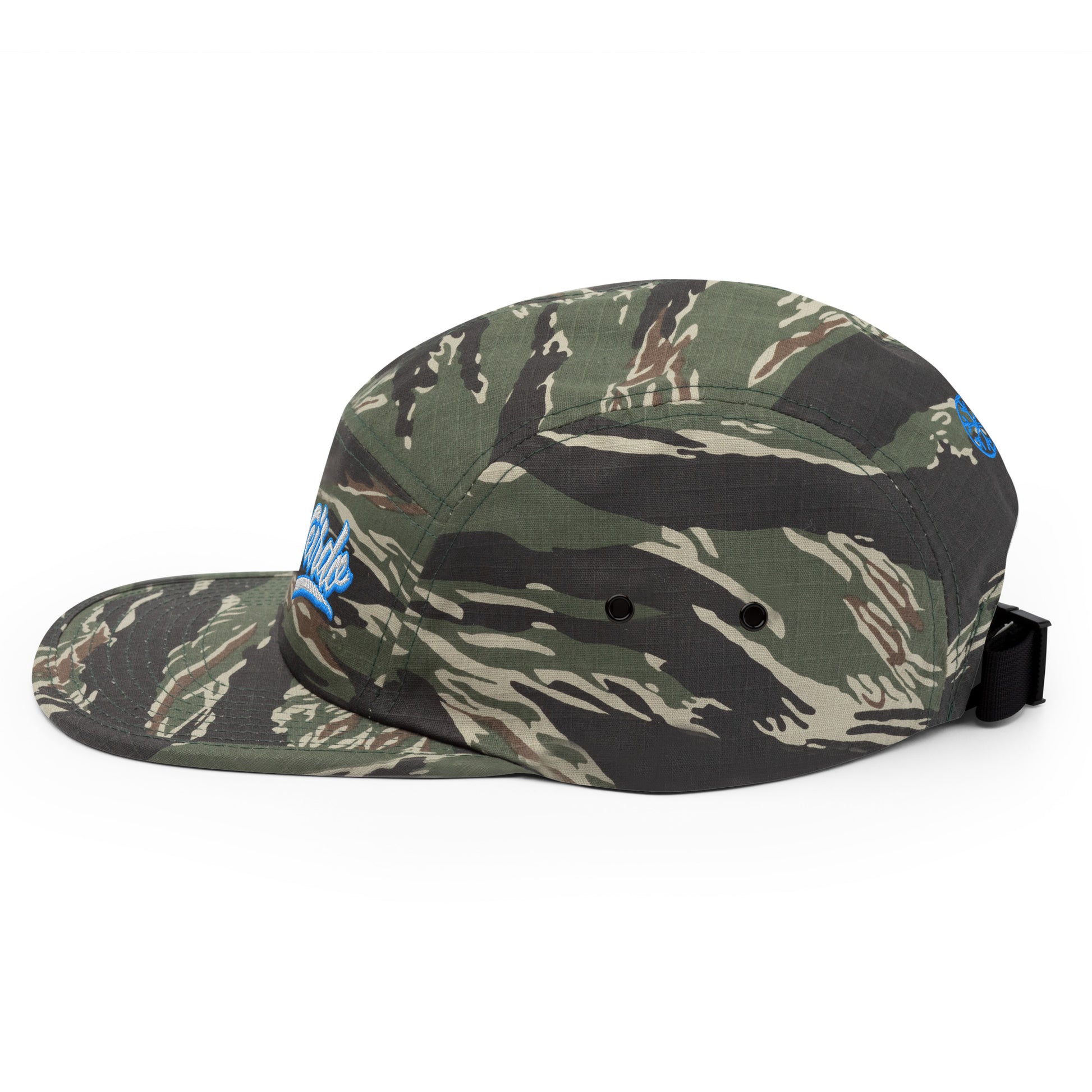 Camo-Weirdo 5-panel Snapback Hat from B.Different Clothing, left view, graffiti-inspired streetwear