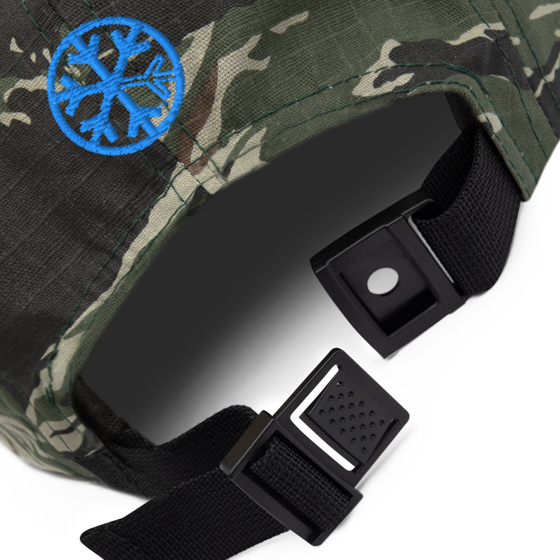 Camo-Weirdo Graffiti Tag 5-panel Snapback Hat from B.Different Clothing, detail, graffiti-inspired streetwear