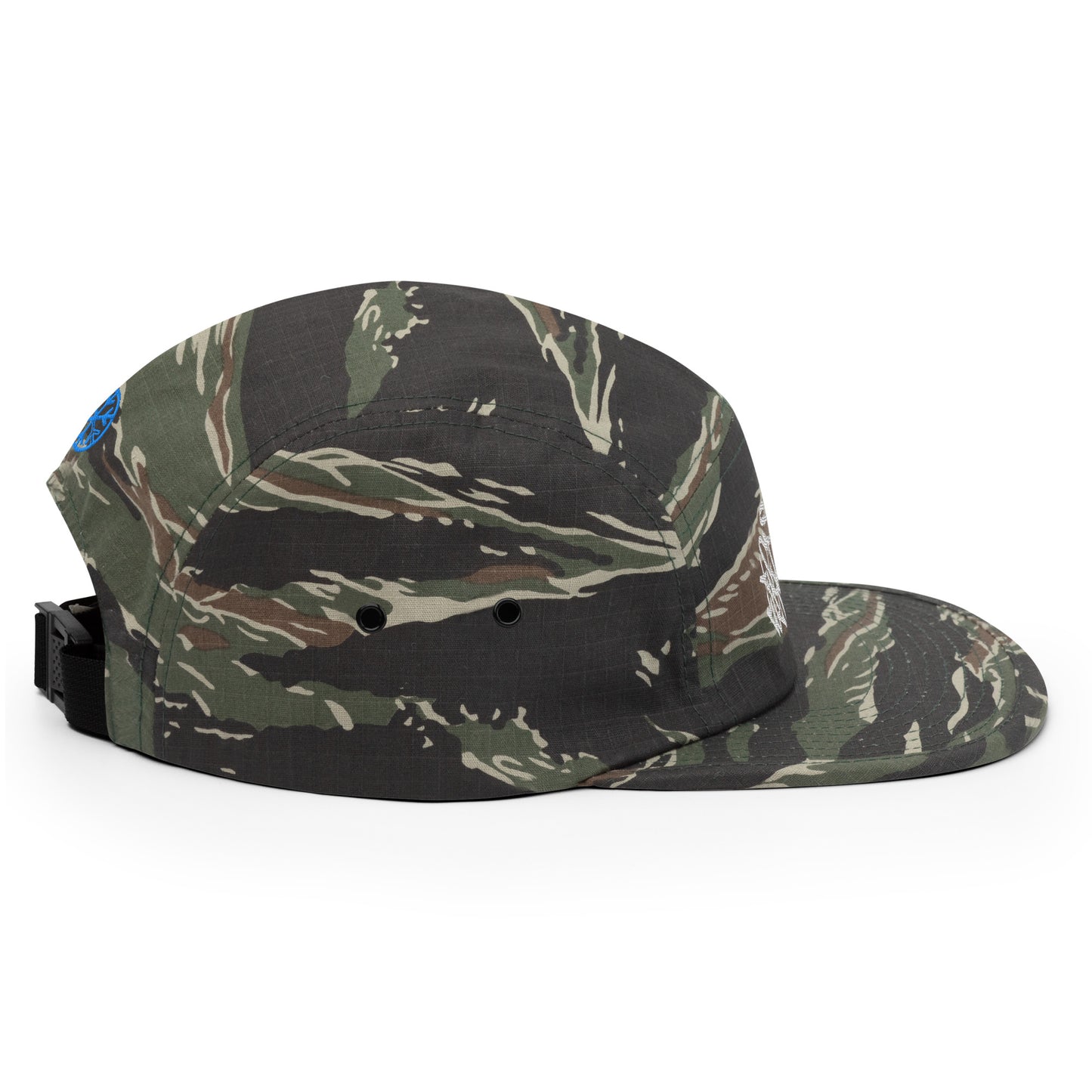 Camo-Stay Weird Graffiti Tag 5-Panel Snapback Hat from B.Different Clothing, right view, graffiti-inspired streetwear