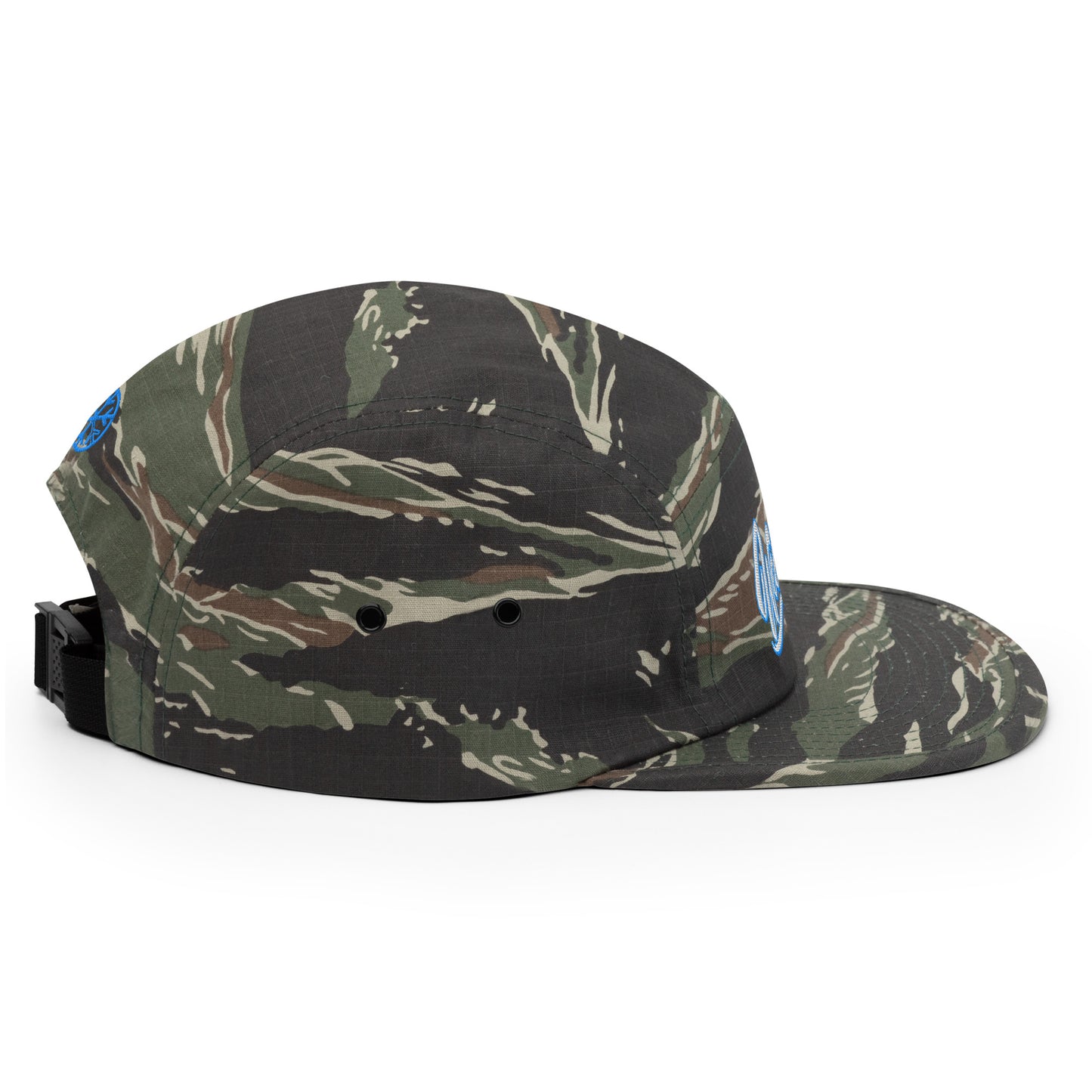 Camo-Weirdo 5-panel Snapback Hat from B.Different Clothing, right view, graffiti-inspired streetwear