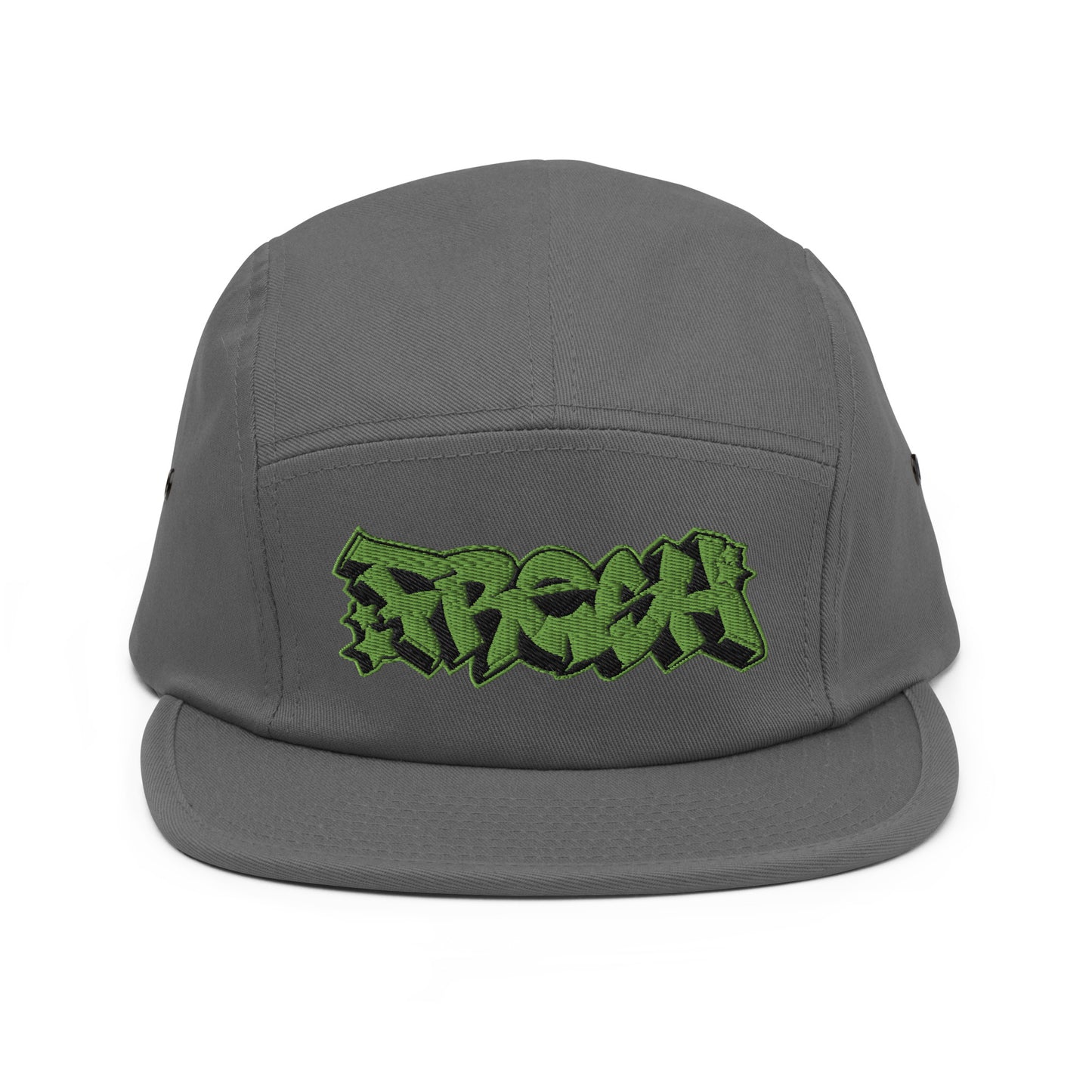 Gray-Fresh Graffiti Piece 5-panel Snapback Hat from B.Different Clothing, front view, graffiti-inspired streetwear