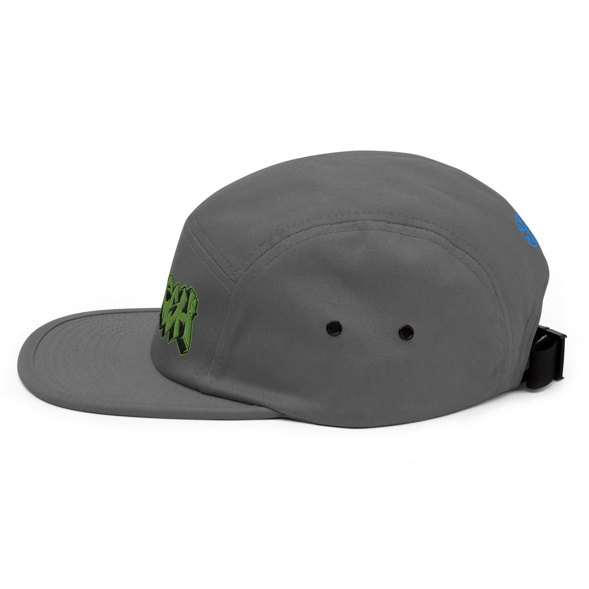 Gray-Fresh Graffiti Piece 5-panel Snapback Hat from B.Different Clothing, left view, graffiti-inspired streetwear