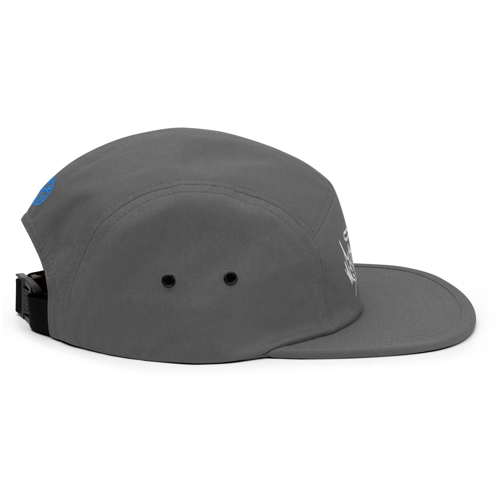 Gray-Weirdo Graffiti Tag 5-panel Snapback Hat from B.Different Clothing, right view, graffiti-inspired streetwear