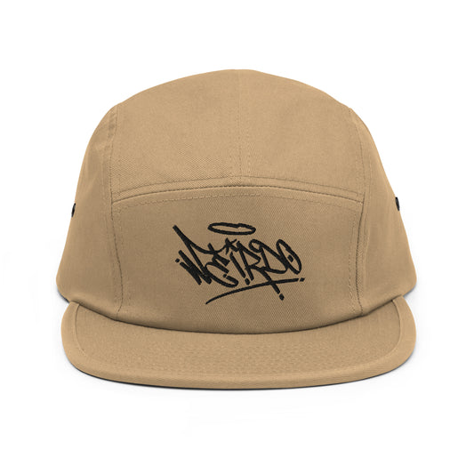 Khaki-Weirdo Graffiti Tag 5-panel Snapback Hat from B.Different Clothing, front view, graffiti-inspired streetwear