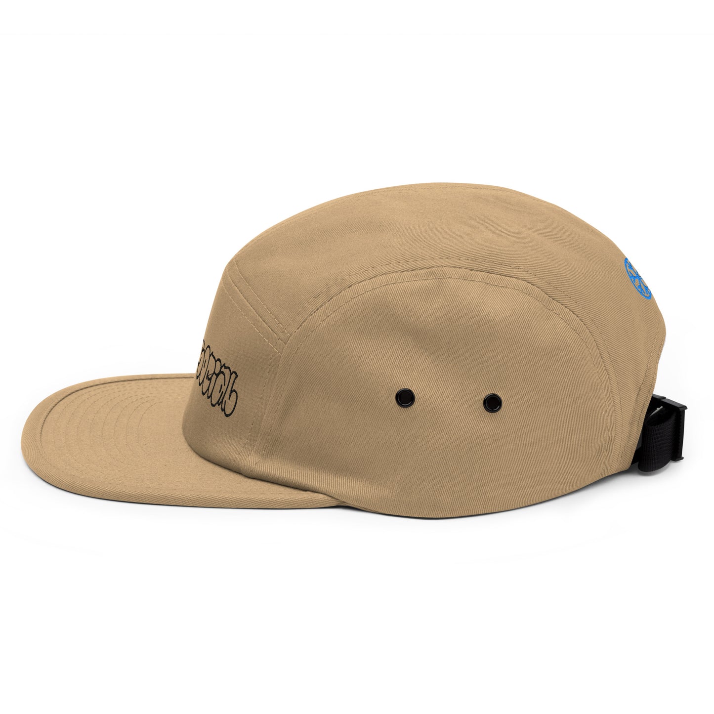 Beige-Antisocial Graffiti Hollow 5-Panel Snapback Hat from B.Different Clothing, left view, graffiti-inspired streetwear